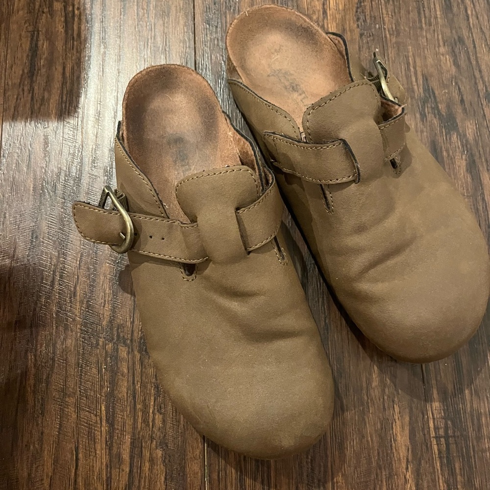Brown Buckle Clogs